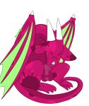  anthro balls dragon earwiggy genitals green_wings horn male pink_body pink_scales scales solo solo_focus white_horn wings 
