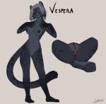  amused anthro anus felid female full-length_portrait genitals hi_res looking_at_viewer machairodontine mammal model_sheet nude portrait pussy solo spread_legs spreading standing vespera_(yonivi) yonivi 