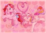  &lt;3 accessory bow_ribbon conphettey cutie_mark duo equid equine feathered_wings feathers female feral flying furgonomics hair hasbro heart_throb_(mlp) locket_(mlp) mammal mlp_g1 multicolored_hair multicolored_tail my_little_pony pegasus pink_body red_hair red_tail ribbons tail tail_accessory tail_bow tail_ribbon twinkle-eyed wings 