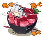  1girl :t absurdres antenna_hair black_dress blush bowl braid breasts brown_eyes chopsticks closed_mouth colored_shadow commentary_request dress eating fish_hair_ornament food food_on_face grey_hair hair_ornament highres in_bowl in_container in_food kizuna_akari large_breasts long_hair long_sleeves looking_at_viewer milkpanda puffy_long_sleeves puffy_sleeves shadow shirt simple_background solid_oval_eyes solo sweat translation_request twin_braids voiceroid wavy_mouth white_background white_shirt 