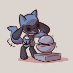  2023 advos anthro demon_core dot_eyes generation_4_pokemon grey_background holding_object humor male meme motion_lines nintendo plutonium pokemon pokemon_(species) riolu screwdriver shadow simple_background solo standing tools 