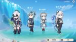  4girls artist_name chibi chinese_text derivative_work eula_(genshin_impact) gameplay_mechanics genshin_impact highres honkai:_star_rail honkai_(series) jingliu_(honkai:_star_rail) kamisato_ayaka kamisato_ayaka_(springbloom_missive) multiple_girls official_alternate_costume screencap_redraw shenhe_(genshin_impact) simplified_chinese_text xinzoruo 