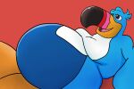 2020 avian beak belly bird froot_loops half-closed_eyes hi_res kellogg&#039;s male mascot moobs narrowed_eyes open_beak open_mouth open_smile overweight red_background rosco_chubz simple_background smile solo toucan toucan_sam 