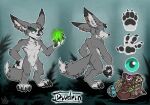  2023 alchemist anthro atryl backpack blizzard_entertainment canid canine divdrin_(duskthebatpack) ear_piercing ear_ring featureless_crotch fox grumpy looking_at_viewer magic_user male mammal model_sheet piercing ring_piercing solo vulpera warcraft 