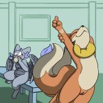  anthro blush buizel clitoris crystal_bloom drinking_coffee dumderg duo female generation_4_pokemon genitals nintendo nude pokemon pokemon_(species) pussy stretching wings 