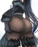  1girl ass ass_focus ass_support bare_shoulders black_gloves black_hair blue_hair clothing_cutout cropped_head filthyalananima fur_trim gloves hair_between_eyes highres holoadvent hololive hololive_english horns huge_ass long_hair multicolored_hair nerissa_ravencroft shoulder_cutout solo thighs two-tone_hair virtual_youtuber 