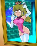  air_bubble asphyxiation breasts bubble copyright_request crown darkenrok drowning earrings gloves highres jewelry kneeling long_hair mario_(series) one-piece_swimsuit panicking peril princess_peach swimsuit underwater 