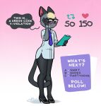  &lt;3 2023 animal_crossing anthro blush bodily_fluids clothing dialogue digital_drawing_(artwork) digital_media_(artwork) domestic_cat embarrassed english_text eyes_closed eyewear felid feline felis footwear fur glasses grey_body grey_fur hi_res high_heels legwear male mammal necktie nintendo pantyhose raymond_(animal_crossing) shirt solo somik speech_bubble strip_meme sweat text topwear 