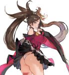  1girl absurdres ass bare_shoulders breasts brown_eyes brown_hair china_dress chinese_clothes covered_nipples detached_sleeves dress guilty_gear guilty_gear_xrd hair_ornament hair_rings hair_tubes hairclip highres kuradoberi_jam large_breasts long_hair looking_back no_bra npa_(sirokurokuma) panties puffy_nipples red_dress simple_background skirt smile solo thick_thighs thigh_strap thighs underwear upskirt very_long_hair white_background white_panties wide_sleeves 