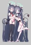  &lt;key&gt;_(blue_archive) 2girls 525_woiwo absurdly_long_hair absurdres aris_(blue_archive) black_hair black_leggings black_sailor_collar black_wings blue_archive blue_eyes blush demon_tail demon_wings english_commentary green_halo grey_background halo head_wings highres leg_tattoo leggings long_hair multiple_girls navel neckerchief one_side_up open_mouth pubic_tattoo red_eyes red_neckerchief revision ringed_eyes sailor_collar short_sleeves simple_background smile tail tattoo very_long_hair white_leggings wings 