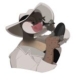 anthro applying_makeup avian beak bird black_hair brush bust_portrait clothed clothing female fenzole_(artist) fully_clothed hair hand_mirror hat headgear headwear hi_res licking licking_lips makeup mirror personal_grooming portrait smile solo suit tongue tongue_out 