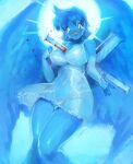  absurd_res anthro avian big_breasts bird blood blue_body blue_feathers bodily_fluids breasts cleavage clothed clothing feathers female fullmontis gore hi_res impalement meme panties solo translucent translucent_clothing tweetfur twitter underwear 