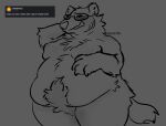  anthro big_butt blush body_hair butt chest_hair embarrassed eyewear glasses hyena male mammal nude overweight overweight_male pubes solo spardu tagme thick_thighs 