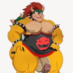 anthro bowser clothed clothing dress hi_res humanoid koopa male mario_bros mostly_nude muscular nintendo nipple_piercing nipples partially_clothed piercing possbooty scalie slightly_chubby solo 