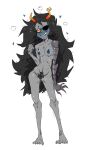  2022 absurd_res alien alien_humanoid areola big_areola bite biting_lip black_eyes black_hair blue_nipples blush breasts claws digital_drawing_(artwork) digital_media_(artwork) eyelashes eyewear feet female fingers glasses grey_body grey_skin hair hi_res hiveswap homestuck horn horned_humanoid humanoid long_hair mhdrawin ms_paint_adventures nipples nude prosthetic prosthetic_arm prosthetic_limb pubes simple_background smile solo teeth toe_claws toes troll_(homestuck) vriska_serket webcomic white_background yellow_sclera 