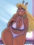  anthro antlers big_breasts bikini blonde_hair breasts brown_body brown_fur capreoline clothed clothing curvy_figure deer deltarune eyebrow_through_hair eyebrows female fur hair half-closed_eyes hi_res horn long_hair looking_at_viewer mammal narrowed_eyes noelle_holiday portrait reindeer signature solo standing swimwear thick_thighs three-quarter_portrait translucent translucent_hair undertale_(series) voluptuous wide_hips wolftang 