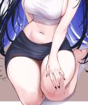  1girl black_hair black_nails blue_hair breasts highres hololive hololive_english large_breasts long_hair miniskirt multicolored_hair nail_polish narrow_waist navel nerissa_ravencroft pencil_skirt rosebell skirt solo solo_focus thick_thighs thigh_focus thighs two-tone_hair wide_hips 