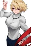  1girl absurdres arcueid_brunestud blonde_hair breasts chain claw_pose claws highres large_breasts shadowcero short_hair tsukihime type-moon 
