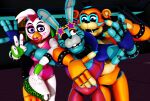  3d_(artwork) accessory animatronic anthro avian bear bird blue_body bracelet breasts clothing digital_media_(artwork) ear_piercing fingerless_gloves fingers five_nights_at_freddy&#039;s five_nights_at_freddy&#039;s:_security_breach galliform glamrock_bonnie_(fnaf) glamrock_chica_(fnaf) glamrock_freddy_(fnaf) gloves hair handwear headband headgear headwear hi_res jewelry lagomorph leporid machine male malicekira mammal open_mouth piercing rabbit red_clothing robot scalie scottgames smile spiked_bracelet spikes star steel_wool_studios whiskers 