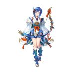  1girl arrow_(projectile) bare_shoulders blue_eyes blue_hair bow_(weapon) catria_(fire_emblem) catria_(winds_offered)_(fire_emblem) fire_emblem fire_emblem:_mystery_of_the_emblem fire_emblem_heroes headband holding holding_arrow japanese_clothes looking_at_viewer non-web_source official_alternate_costume official_art pelvic_curtain rope sandals shimenawa short_hair sleeves_past_wrists smile solo weapon white_background 