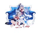  2girls arms_behind_back ass bdsm blue_eyes bondage bound breasts bronya_rand bronya_zaychik chain crossed_bangs drill_hair earrings elbow_gloves gloves grey_eyes grey_hair hair_ornament highres honkai_(series) honkai_impact_3rd jewelry kneeling long_hair looking_at_viewer medium_breasts multiple_girls open_mouth panties red_flowers shibari shibari_over_clothes sitting thighhighs twin_drills underwear white_gloves white_panties white_thighhighs 