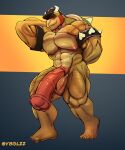  absurd_res animal_genitalia animal_penis anthro balls body_hair bowser clothing equine_genitalia equine_penis genitals hat headgear headwear hi_res horn koopa looking_at_viewer male mario_bros muscular muscular_anthro muscular_male nintendo nipples nude pecs penis scalie shell simple_background smile solo v8glzz 