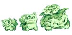  animal_focus artist_name bulbasaur claws closed_mouth commentary english_commentary evolutionary_line fangs ivysaur malky_(malkshake) monochrome no_humans nostrils open_mouth pokemon pokemon_(creature) simple_background venusaur white_background 