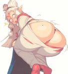  1girl accidental_exposure ass ass_focus blush brown_eyes embarrassed facial_mark forehead_mark from_behind hair_ornament hair_stick hair_tubes highres huge_ass inkerton-kun long_hair looking_back mole mole_on_ass official_alternate_costume paya_(zelda) pointy_ears sheikah solo the_legend_of_zelda the_legend_of_zelda:_tears_of_the_kingdom thick_eyebrows wardrobe_malfunction white_hair 