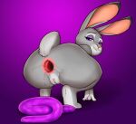  2023 absurd_res anal_juice anthro anus barefoot bodily_fluids dildo dildo_shitting disney double_dildo eyeshadow feet female fur gaping gaping_anus grey_body grey_fur hardyboy hi_res judy_hopps lagomorph leporid long_dildo looking_at_viewer looking_back looking_back_at_viewer makeup mammal multicolored_body multicolored_fur nude purple_eyes rabbit sex_toy simple_background smile smiling_at_viewer solo two_tone_body two_tone_fur white_body white_fur zootopia 