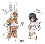  abs armwear black_hair choker clothing collarbone dark_body dark_skin duo elbow_gloves female glistening glistening_body gloves hair handwear hi_res jewelry kill_la_kill legwear lingerie miruko muscular muscular_female my_hero_academia navel necklace rabbit_ears ryuko_matoi scut_tail serth short_tail studio_trigger tail text thigh_highs wedding_lingerie white_clothing white_hair white_lingerie 