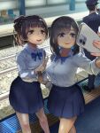  2girls doubt!_school_girls_mystery! multiple_girls phone railroad_tracks selfie tagme 