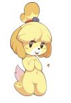  animal_crossing anthro blush female festive0goat genitals hi_res isabelle_(animal_crossing) kneeling looking_at_viewer nintendo nude pussy slit smile solo 