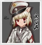  1girl absurdres animal_ears cat_ears closed_mouth colored_inner_hair facepaint hat highres looking_at_viewer multicolored_hair necktie non-web_source red_eyes short_hair trench_coat white_hair 