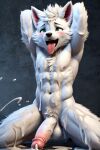  ahegao ai_generated anthro bodily_fluids cum cum_drip cum_on_penis dripping ejaculation fur generic_character genital_fluids genitals looking_pleasured male penis solo unknown_species white_body white_fur 