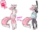  alpha_channel armor canid canine digitigrade_paws female fox hi_res knot mammal melee_weapon nude pink succubusbnny sword weapon 