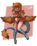  &lt;3 clawed_feet clothed clothing fiona_(flight_rising) genitals hair humanoid male open_mouth orange_eyes orange_hair orange_wings penis shriekingmagpie simple_background solo tail veil wings 