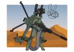  2022 ah-64_apache ammunition angry anthro blue_eyes day desert digitigrade female green_body gun holding_gun holding_object holding_rifle holding_weapon lagomorph leporid living_helicopter machine mammal outside rabbit ranged_weapon robot rocket rotor sand sat_v12 solo standing visor weapon 