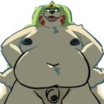  anthro balls bandai_namco belly digimon digimon_(species) flaccid foreskin fupa fur gargomon genitals lock-wolf long_ears looking_at_viewer low-angle_view male moobs navel nipples nude overweight penis smug solo white_body white_fur 