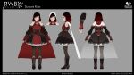  1girl artist_name back boots character_name commentary copyright_name detached_sleeves dress english_commentary erin_winn fingerless_gloves from_side full_body gloves grey_background grey_eyes highres looking_at_viewer multiple_views official_art pantyhose red_hair reference_sheet rwby summer_rose watermark 