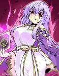  1girl aura bare_shoulders book breasts circlet corruption dark_aura dark_persona fire_emblem fire_emblem:_genealogy_of_the_holy_war floating floating_book floating_object julia_(fire_emblem) long_hair looking_at_viewer mind_control purple_hair red_eyes simple_background solo yukia_(firstaid0) 