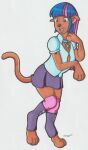  anthro black_nose bottomwear brown_body canid canine canis clothed clothing collar cqmorrell dog_ears domestic_dog equestria_girls female footwear friendship_is_magic fully_clothed great_dane hair handpaw hasbro hi_res highlights_(coloring) implied_transformation leg_warmers legwear long_tail mammal markings mastiff molosser my_little_pony paws purple_eyes purple_hair shirt simple_background skirt snout socks solo spots spotted_markings surprise tail topwear traditional_media_(artwork) twilight_sparkle_(mlp) 