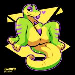  1:1 anthro anus butt digital_media_(artwork) erection gecko genitals gex_(series) gex_the_gecko half-closed_eyes iamowo lizard looking_at_viewer male masturbation narrowed_eyes nude penis presenting reptile scalie simple_background solo tail tongue tongue_out vector_art 