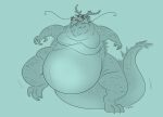  2023 anthro aquatic_dragon belly big_belly claws clenched_teeth dragon dragon_king_(the_monkey_king) eastern_dragon facial_hair fangs front_view fur hi_res horn long_mustache looking_aside looking_away male marine moobs mustache nude obese obese_anthro obese_male one_eye_closed one_leg_up overweight overweight_anthro overweight_male raised_leg raised_tail red_eyes scales scalie signature snitch_(artist) solo standing tail teeth the_monkey_king_(netflix) thick_tail thick_thighs toe_claws wide_hips 