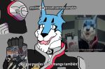  anthro apolonoise canid canine canis clothing collar doggie_kruger domestic_dog jacket male mammal open_mouth power_rangers red_eyes smile smiling_at_viewer solo super_sentai topwear 