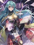  armor blue_eyes blue_hair book boots commission eirika_(fire_emblem) fire_emblem fire_emblem:_the_sacred_stones fire_emblem_heroes iro_saki library long_hair long_sleeves magic scarf skeb_commission skirt thigh_boots 