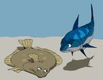  2023 ambiguous_gender blue_background blue_body brown_body duo feral fin fish flounder hi_res looking_at_another marine padak padak_(film) scombrid scombriform shadow simple_background tuna xhdxyorange 