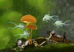  absurdres animal_focus blurry blurry_background dated fish floating highres mushroom nature no_humans original rain signature surreal tainosuke 