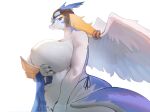  absurd_res anthro biped blue_body blue_eyes blush breasts clothing dragon eyelashes female hi_res legendz looking_at_viewer nipples shiron simple_background solo underwear utterangle white_background white_body 