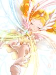  1girl artist_name blonde_hair bloomers brooch candy_(smile_precure!) choker clear_glass_(mildmild1311) closed_eyes commentary_request double_bun dress eyelashes hair_bun hair_ornament happy highres jewelry light_blush magical_girl medium_hair precure royal_candy signature skirt smile smile_precure! solo tiara twintails twitter_username underwear white_bloomers white_choker wing_hair_ornament yellow_skirt 