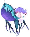  1girl absurdres arachne arthropod_girl back body_markings from_behind hanging highres monster_girl multicolored_hair original sora_sakura spider_girl taur twintails two-tone_hair white_background 